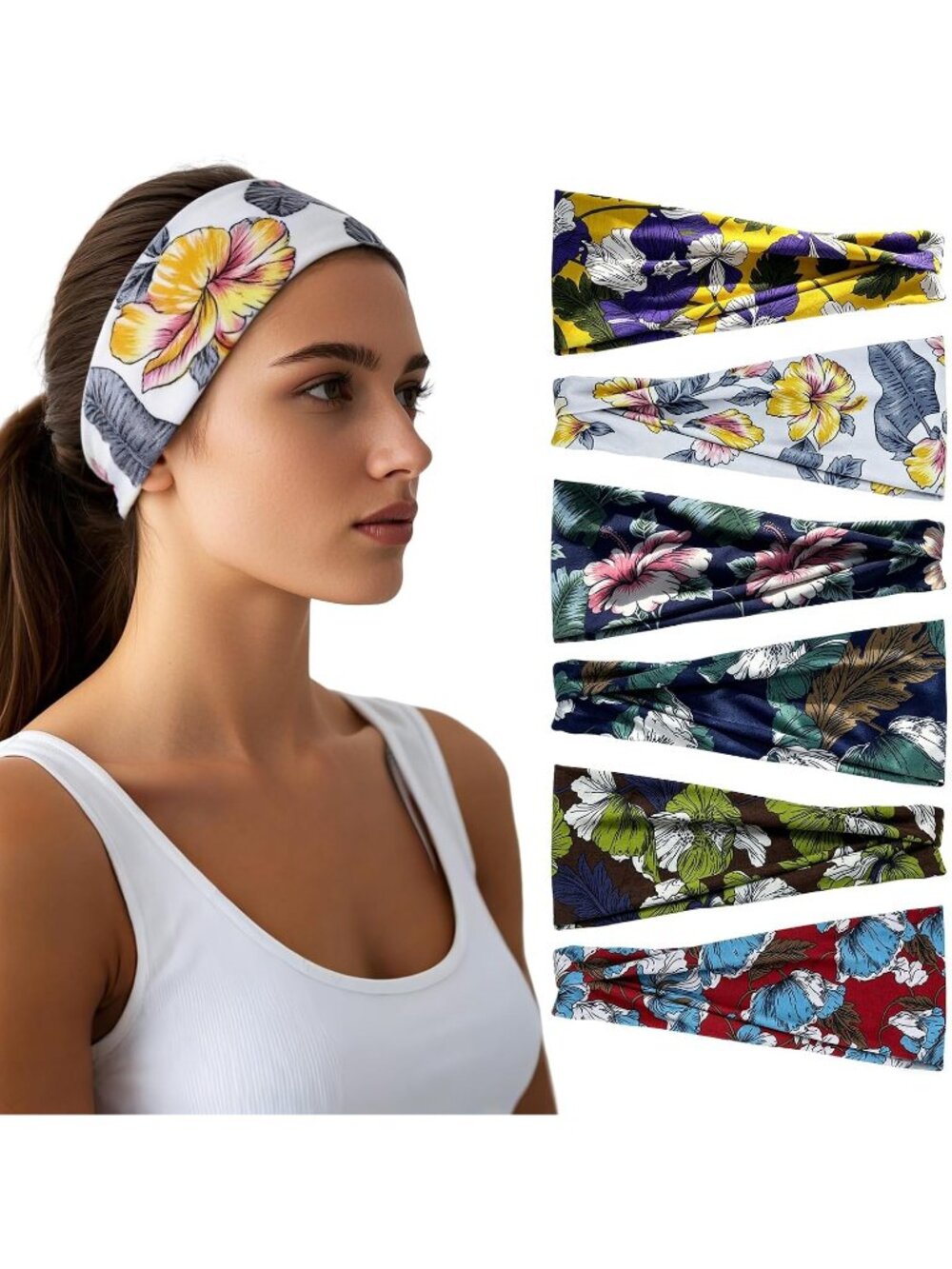 Women X-Colorful-2 Stretchy 6 Pack Headbands Yoga Sweatband Hair Accessories